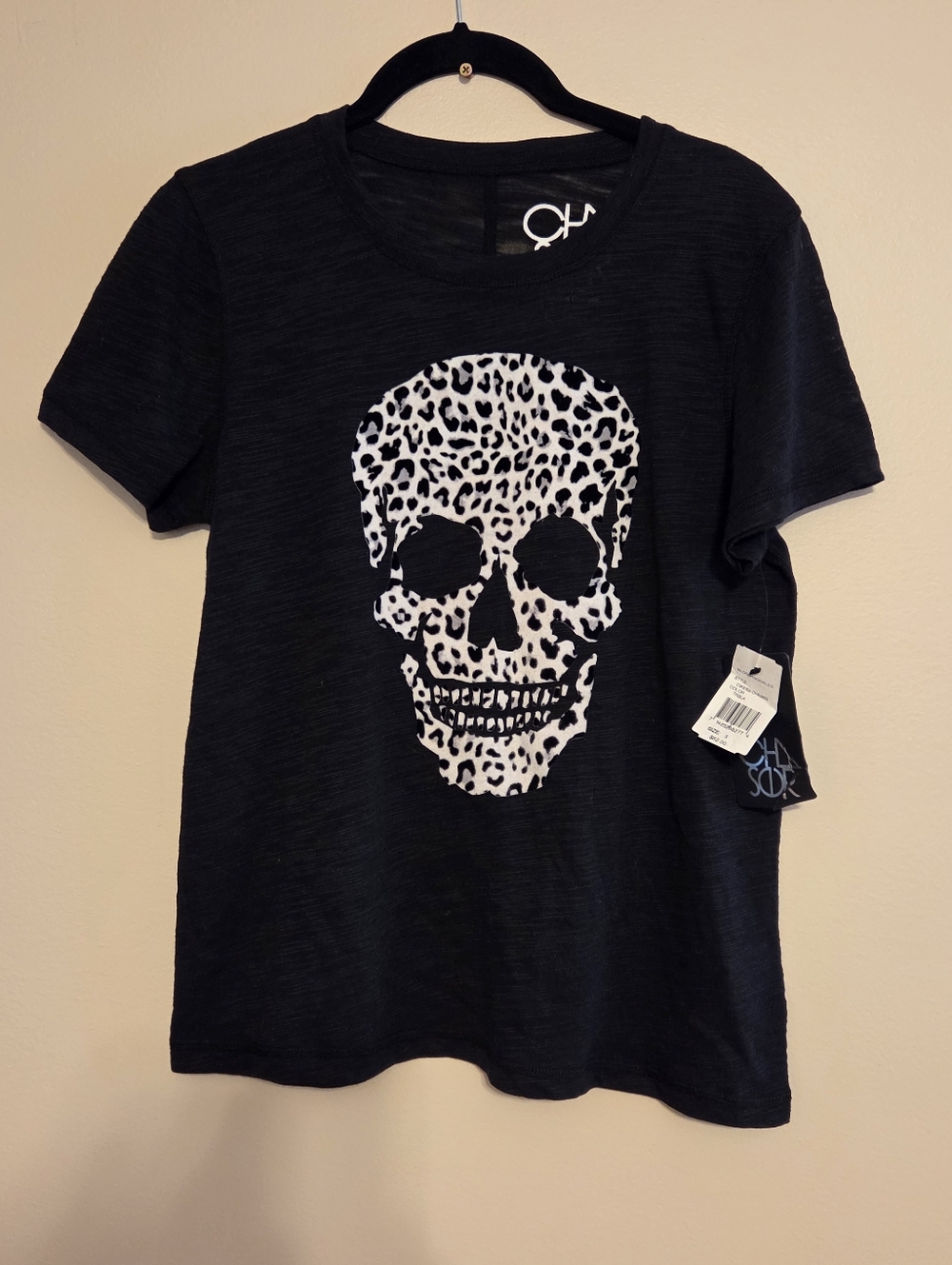 NWT Chaser Wild Skull Tee in Leopard True Black